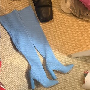 EGO Light Blue Ribbed Pointed Toe Heels